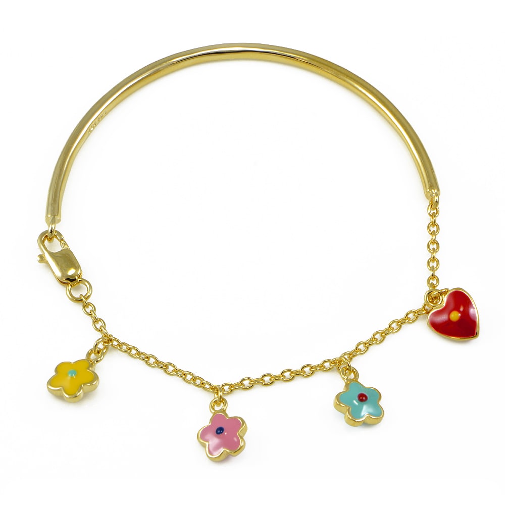 UJOY Girls Cloisonne Jewelry Bangles Gold Plated Handmade Enamel Butterfly Flower Bracelets for Baby Child 55D12-55D14